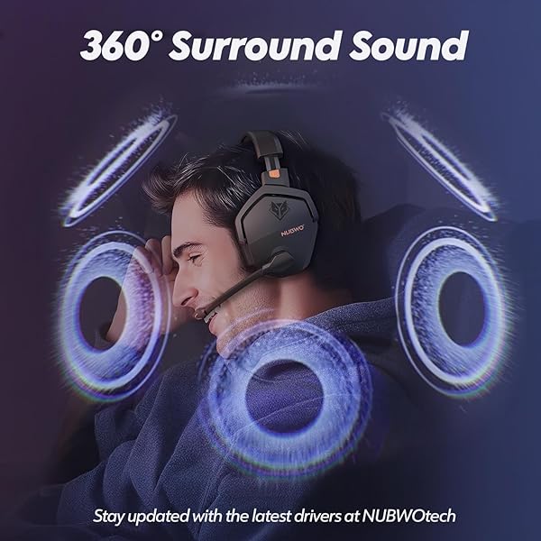 NUBWO NUBWO G06 Dual Wireless Gaming Headset with Microphone for PS5 PS4 PC Low Latency 100 Hour Playtime 50mm Drivers Black Orange - View 5 of 9