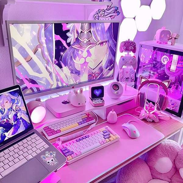 Tilted Nation Stylish Pink RGB Gaming Headphone Stand with Mouse Bungee & USB Hub - Perfect Gamer Girl Desk Accessory - View 8 of 9