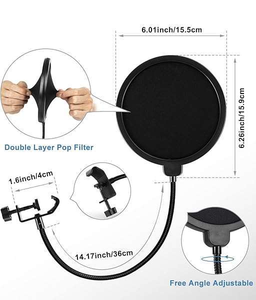 BILIONE Upgrade Your Sound: BILIONE Adjustable Desktop Microphone Stand with Pop Filter & Shock Mount - View 6 of 10