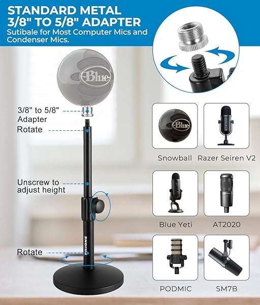 BILIONE Upgrade Your Sound: BILIONE Adjustable Desktop Microphone Stand with Pop Filter & Shock Mount - View 8 of 10