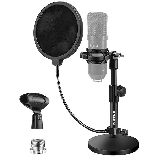BILIONE Upgrade Your Sound: BILIONE Adjustable Desktop Microphone Stand with Pop Filter & Shock Mount