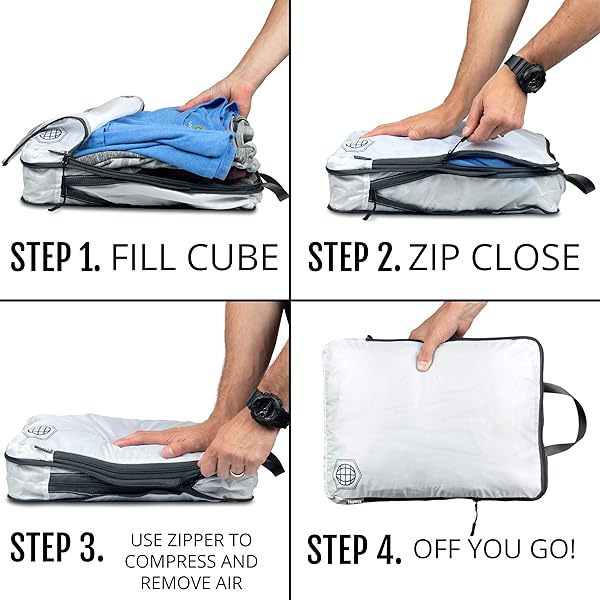 TRIPPED Travel Gear Large Compression Packing Cubes 6 Piece Set with Lightweight Laundry Bag for Travel by TRIPPED Travel Gear White - View 4 of 8