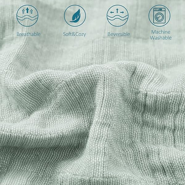 SE SOFTEXLY SE SOFTEXLY Cotton Muslin Blankets 4 Layer Lightweight Soft Breathable Thermal Throw Blanket for All Season in Sage Green 50x60 - View 3 of 8