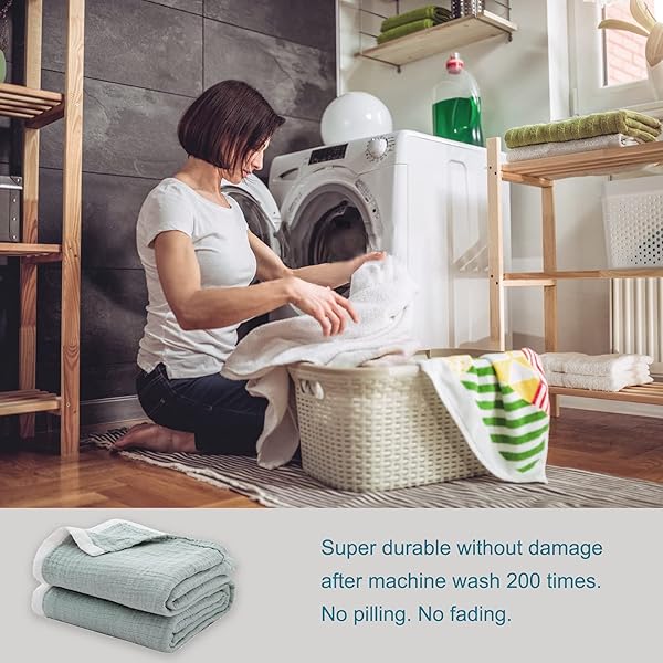 SE SOFTEXLY SE SOFTEXLY Cotton Muslin Blankets 4 Layer Lightweight Soft Breathable Thermal Throw Blanket for All Season in Sage Green 50x60 - View 7 of 8