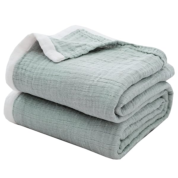 SE SOFTEXLY SE SOFTEXLY Cotton Muslin Blankets 4 Layer Lightweight Soft Breathable Thermal Throw Blanket for All Season in Sage Green 50x60 - View 2 of 8