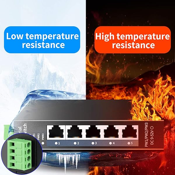STEAMEMO STEAMEMO 5-Port Industrial Ethernet Switch DIN-Rail Mount 100Mbps Ports 1Gbps Switching Rugged Metal Housing Lifetime Protection - View 3 of 8