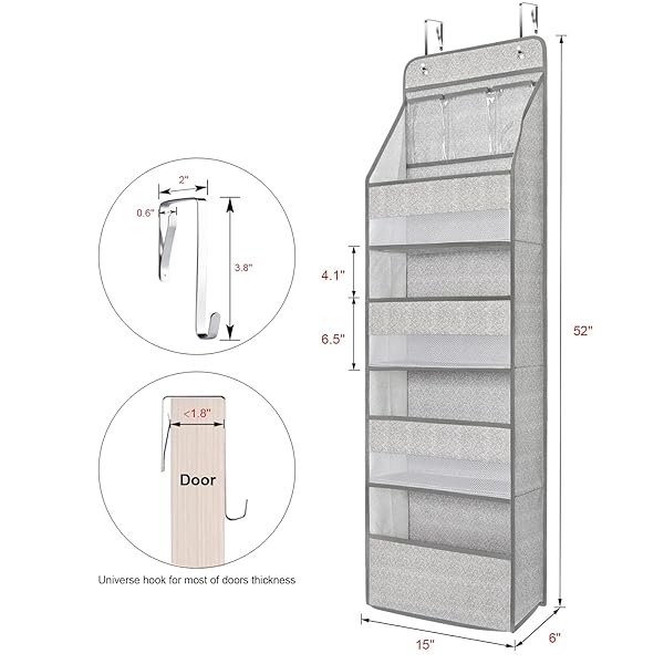 Univivi Univivi 5-Shelf Over Door Hanging Organizer with Large and Small Pockets for Nursery Closet and Wall Mount Storage in Grey Pattern - View 4 of 7