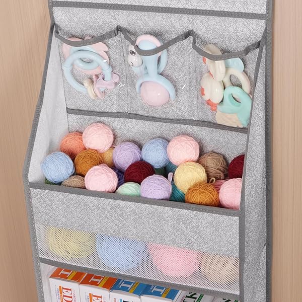 Univivi Univivi 5-Shelf Over Door Hanging Organizer with Large and Small Pockets for Nursery Closet and Wall Mount Storage in Grey Pattern - View 5 of 7