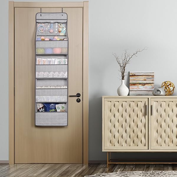 Univivi Univivi 5-Shelf Over Door Hanging Organizer with Large and Small Pockets for Nursery Closet and Wall Mount Storage in Grey Pattern - View 7 of 7