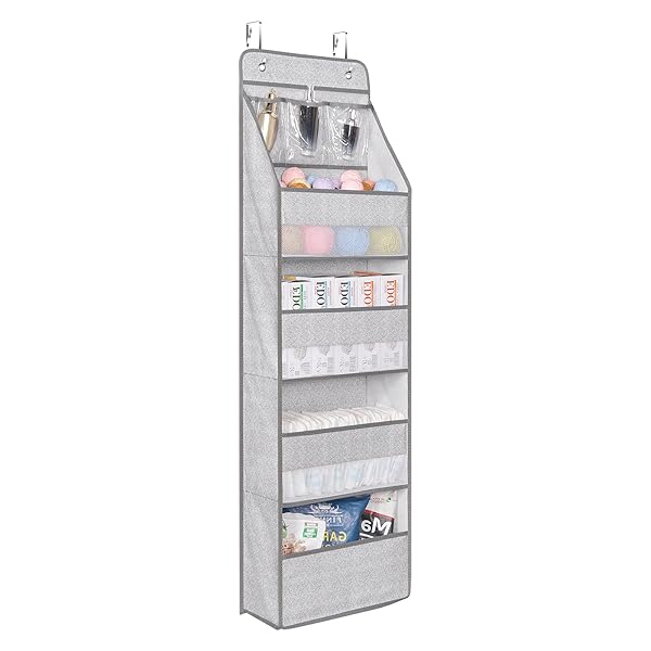Univivi Univivi 5-Shelf Over Door Hanging Organizer with Large and Small Pockets for Nursery Closet and Wall Mount Storage in Grey Pattern - View 2 of 7