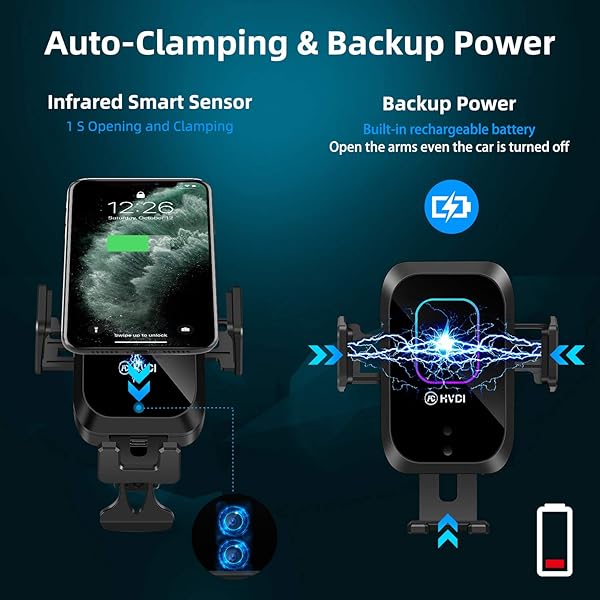 HVDI HVDI Wireless Car Charger Mount 15W Qi Fast Charging Auto-Clamping Phone Holder for iPhone and Samsung Models - View 3 of 7