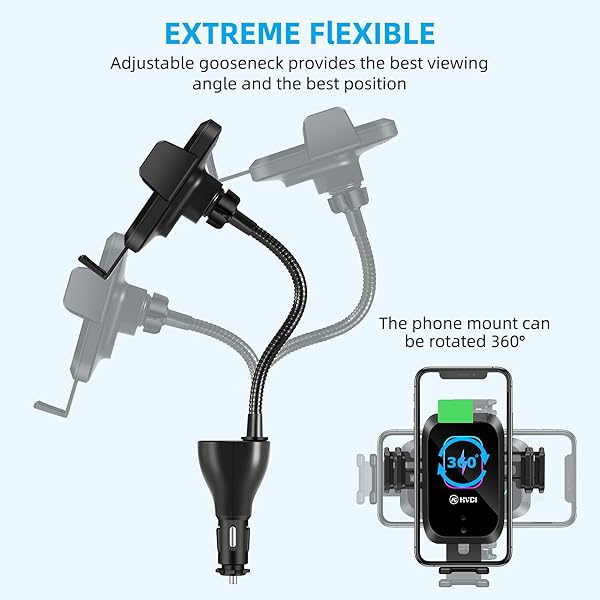 HVDI HVDI Wireless Car Charger Mount 15W Qi Fast Charging Auto-Clamping Phone Holder for iPhone and Samsung Models - View 5 of 7