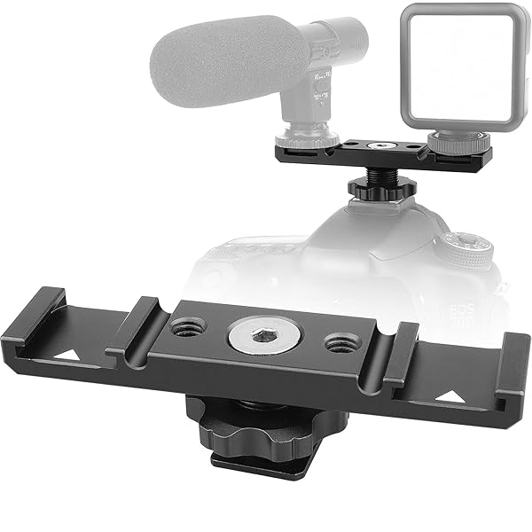 Chromlives Dual Hot Shoe Mount Bracket Aluminum Extension Bar Adapter for LED Video Light Screens