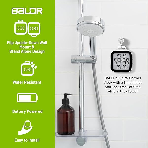 BALDR BALDR Digital Bathroom Clock Waterproof Shower Clock with Timer Time and Temperature for Kids and Adults Black - View 3 of 7
