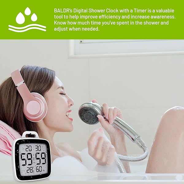 BALDR BALDR Digital Bathroom Clock Waterproof Shower Clock with Timer Time and Temperature for Kids and Adults Black - View 4 of 7
