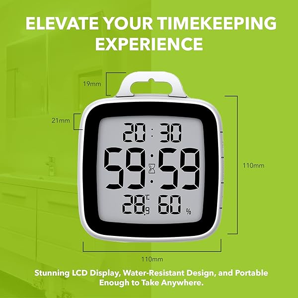 BALDR BALDR Digital Bathroom Clock Waterproof Shower Clock with Timer Time and Temperature for Kids and Adults Black - View 5 of 7