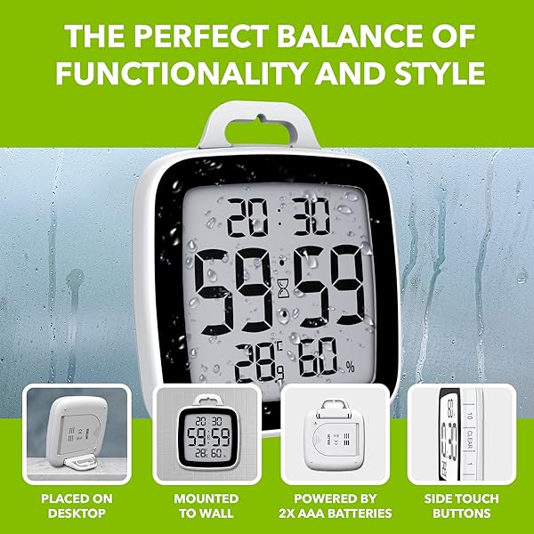 BALDR BALDR Digital Bathroom Clock Waterproof Shower Clock with Timer Time and Temperature for Kids and Adults Black - View 6 of 7