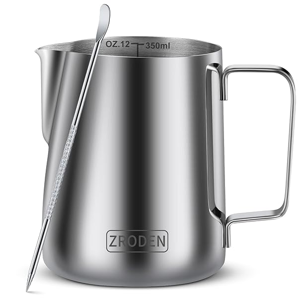 Zroden Premium Stainless Steel Milk Frothing Pitchers - 12oz, 20oz, 32oz for Perfect Latte Art & Espresso Steaming