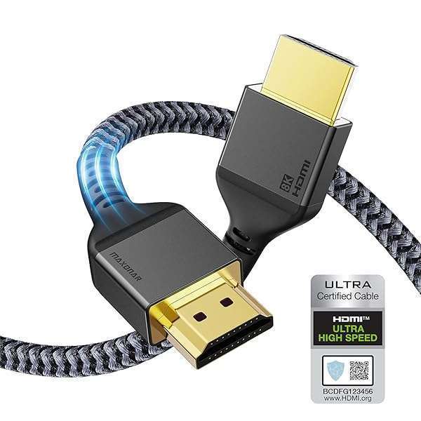Maxonar Maxonar 8K HDMI 2.1 Cable 3.3FT - Ultra High Speed 48Gbps for PS5, Xbox Series X, 8K60, 4K120, eARC, HDR Compatible