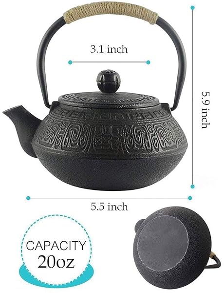 HwaGui Japanese Tetsubin Cast Iron Kettle 600ml Teapot with Stainless Steel Infuser for Loose Leaf Tea Ancient Pattern - View 3 of 8