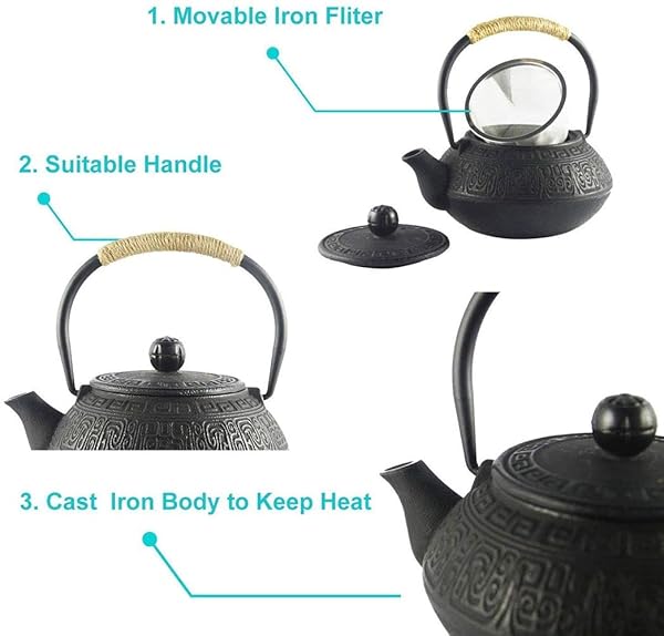 HwaGui Japanese Tetsubin Cast Iron Kettle 600ml Teapot with Stainless Steel Infuser for Loose Leaf Tea Ancient Pattern - View 4 of 8