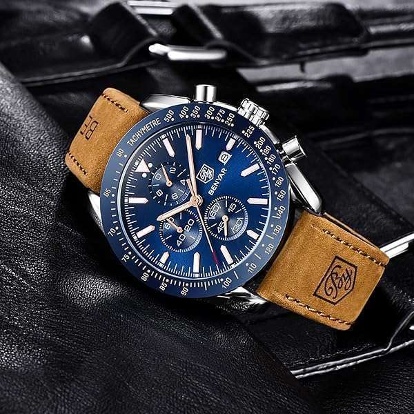 BENYAR BENYAR Men's Quartz Chronograph Watch - Stylish, Waterproof Leather Strap Gift for Business & Sport - View 4 of 9