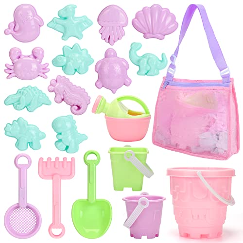 Tagitary Tagitary Beach Sand Toys Set for Kids 3-10 Includes Bucket Watering Can Shovel Rake Sand Molds and Beach Shell Bag - View 2 of 8