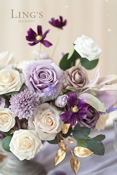 Ling's moment Lings Moment Elegant Lilac and Cream Artificial Wedding Flowers for Bouquets Centerpieces and Flower Arrangements - View 4 of 6