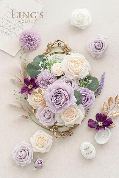 Ling's moment Lings Moment Elegant Lilac and Cream Artificial Wedding Flowers for Bouquets Centerpieces and Flower Arrangements - View 5 of 6