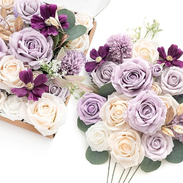 Lings Moment Elegant Lilac and Cream Artificial Wedding Flowers for Bouquets Centerpieces and Flower Arrangements
