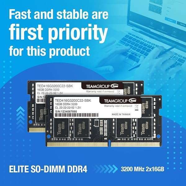 TEAMGROUP TEAMGROUP Elite 64GB DDR4 RAM Kit (2x32GB) 3200MHz for Laptop Upgrade - Unbuffered Non-ECC SODIMM Memory Module - View 4 of 9