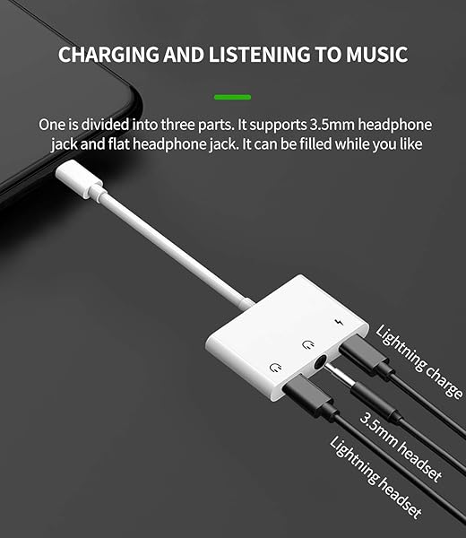 zoyuzan Headphone Adapter Lightning to 3.5mm AUX Audio Jack Charger Extender Dongle Compatible with iPhone 11 12 Mini Pro Max XS XR X SE2 7 8 Plus - View 3 of 8