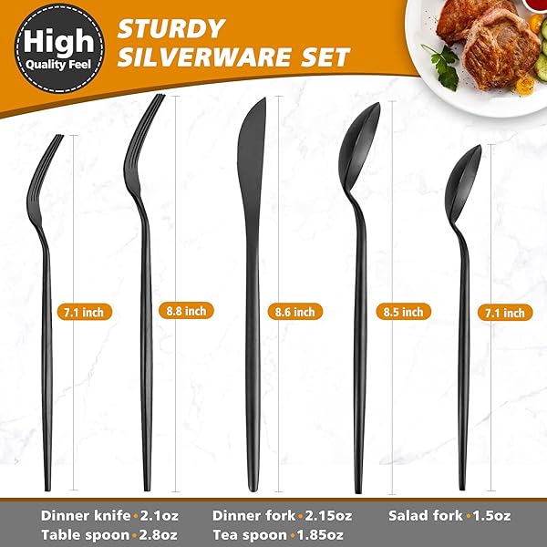 Oliviola Oliviola Matte Black Silverware Set 20-Piece Stainless Steel Flatware Service for 4 Satin Finish Dishwasher Safe Kitchen Utensils - View 3 of 7