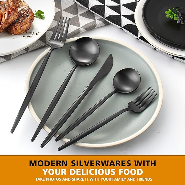 Oliviola Oliviola Matte Black Silverware Set 20-Piece Stainless Steel Flatware Service for 4 Satin Finish Dishwasher Safe Kitchen Utensils - View 6 of 7