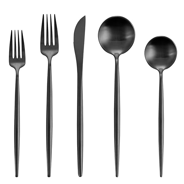 Oliviola Oliviola Matte Black Silverware Set 20-Piece Stainless Steel Flatware Service for 4 Satin Finish Dishwasher Safe Kitchen Utensils - View 2 of 7