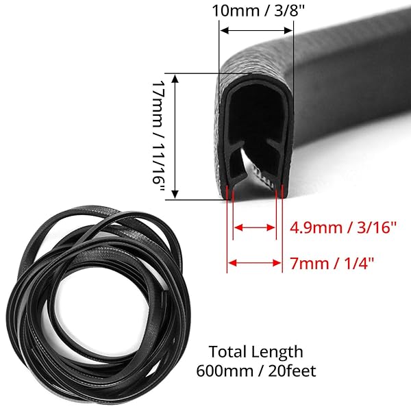 QWORK QWORK 20 Feet EPDM Rubber Edge Trim Seal Strip for 1/16 to 1/8 Inch Edges Durable Weatherproof Protection - View 5 of 8
