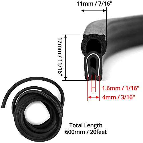 QWORK QWORK 20 Feet EPDM Rubber Trim Seal Top Bulb Fits Edge 1/16 to 1/8 Durable Weatherstrip for Doors and Windows - View 5 of 8