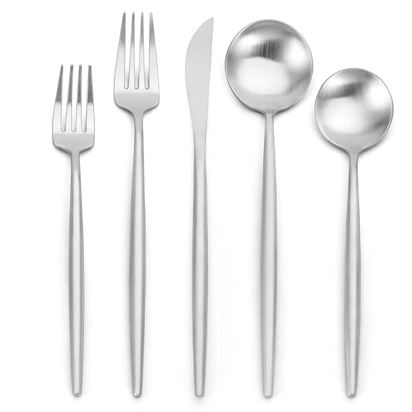 Oliviola Oliviola 20-Piece Matte Silverware Set Stainless Steel Flatware Cutlery Service for 4 Satin Finish Dishwasher Safe Kitchen Utensil Set