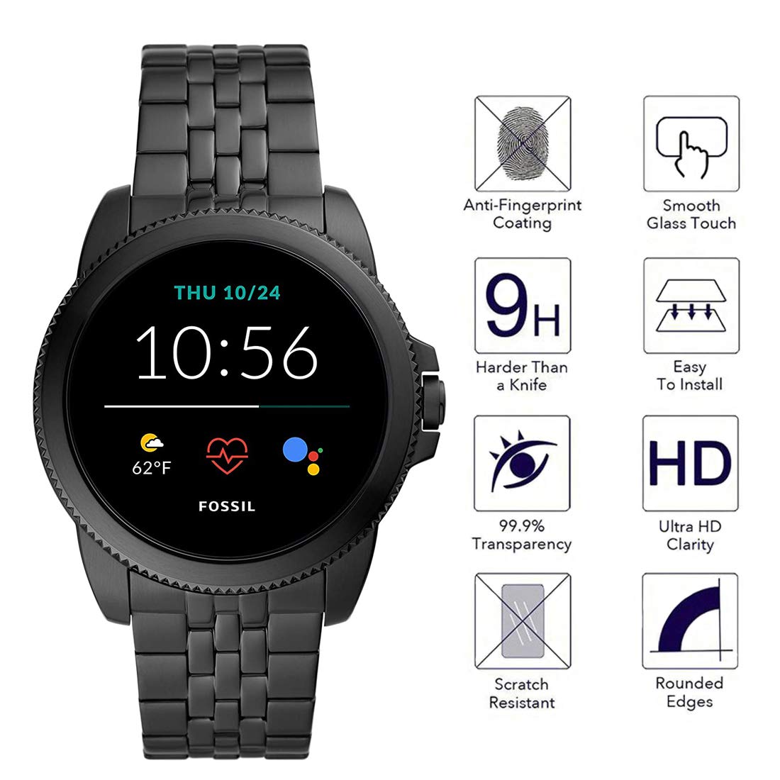 Youniker Youniker 4 Pack Tempered Glass Screen Protectors for Fossil Gen 5E 44mm Smartwatch Anti-Scratch Cover - View 2 of 7