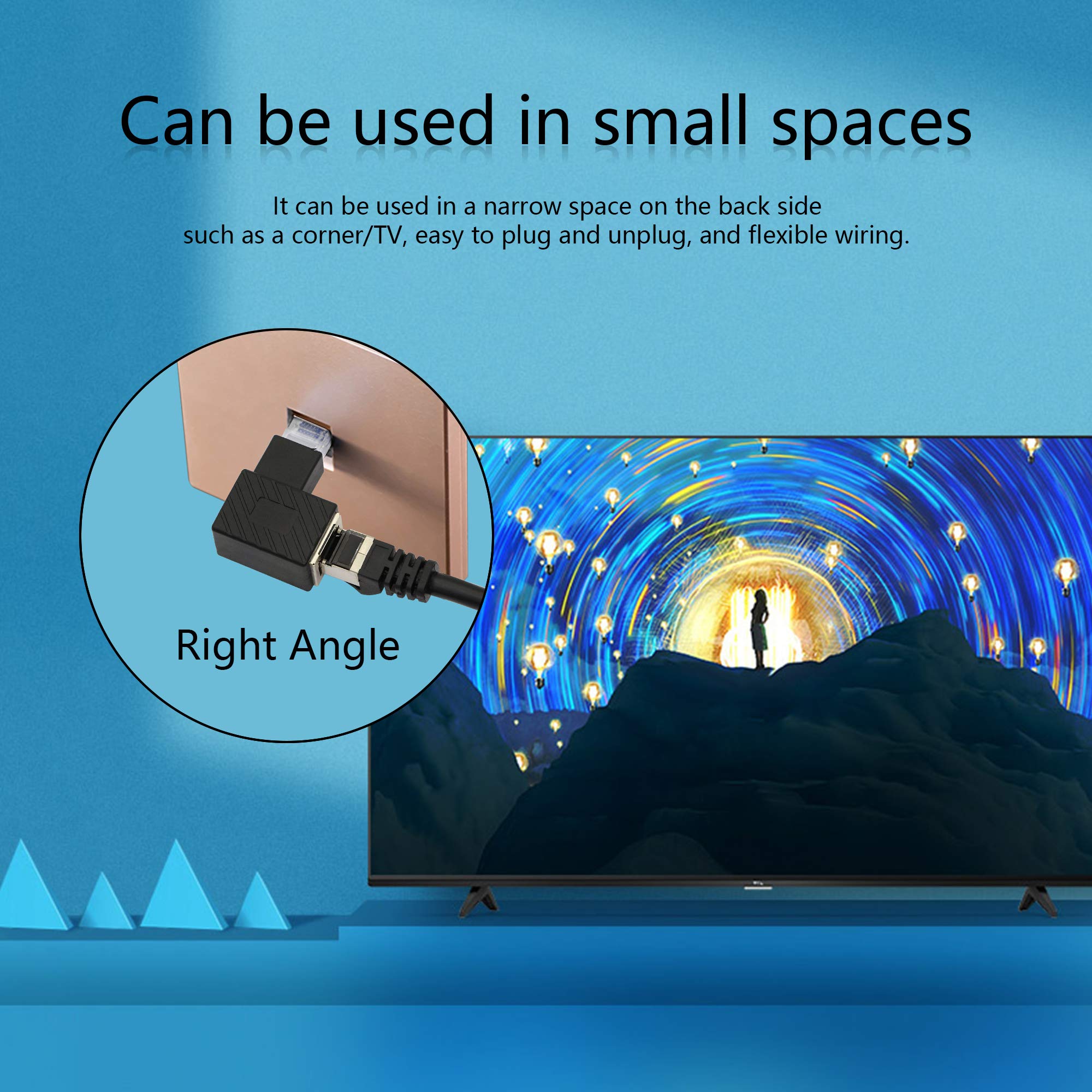 RIIEYOCA 90 Degree Ethernet Adapter Right Angle RJ45 Male to Female Extension Cat6 LAN Connector for Computers Laptops Routers 2 Pack - View 4 of 7