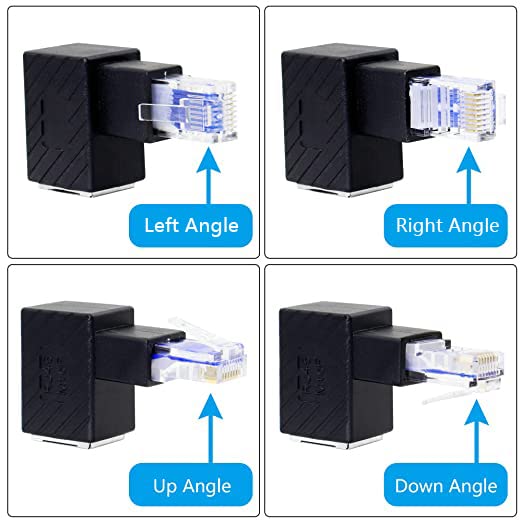 RIIEYOCA 90 Degree Ethernet Adapter Right Angle RJ45 Male to Female Extension Cat6 LAN Connector for Computers Laptops Routers 2 Pack - View 6 of 7