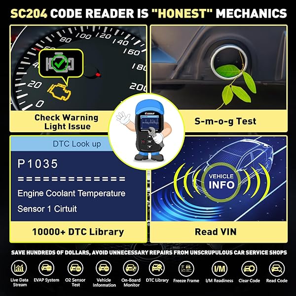 CGSULIT CGSULIT SC204 OBD2 Scanner: Check Engine Code Reader, Live Data & Reset Tool for All OBDII Vehicles (1996+) - Fast Diagnostics! - View 4 of 9