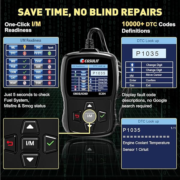 CGSULIT CGSULIT SC204 OBD2 Scanner: Check Engine Code Reader, Live Data & Reset Tool for All OBDII Vehicles (1996+) - Fast Diagnostics! - View 6 of 9