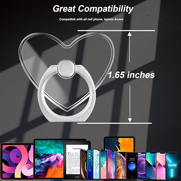 TACOMEGE TACOMEGE Transparent Clear Phone Holder Ring Grips Finger Ring Stand for Cell Phone Tablet Heart Clear - View 6 of 7