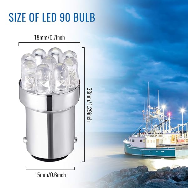 Honoson Honoson 4 Pack LED 90 Bulb 1004 Marine Replacement Bulb BA15D for Boat Navigation Anchor Stern Lights DC 12v - View 3 of 8