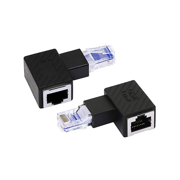 RIIEYOCA RIIEYOCA 90 Degree Ethernet Adapter Left Angle RJ45 Male to Female Extension Cat6 LAN Connector for Computers Laptops Routers 2 Pack