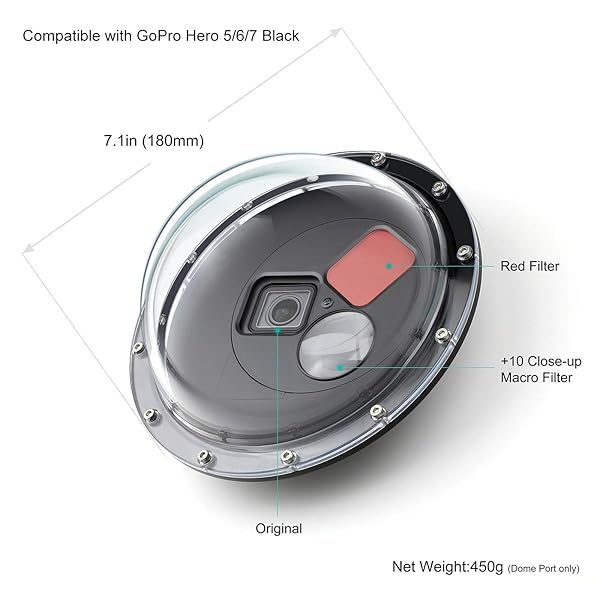 GEPULY GEPULY Dome Port Lens for GoPro Hero 5/6/7: Waterproof Case, Red Filter & Macro Filter Included - View 3 of 10