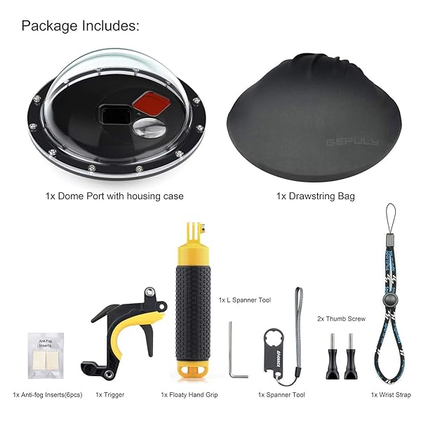GEPULY GEPULY Dome Port Lens for GoPro Hero 5/6/7: Waterproof Case, Red Filter & Macro Filter Included - View 8 of 10