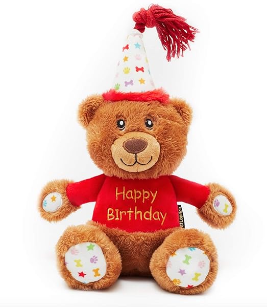 PET LONDON PET London Happy Birthday Bear Dog Toy Soft Plush Squeaky Gift for Dogs and Pups Perfect for Celebrating Birthdays or Adoptions