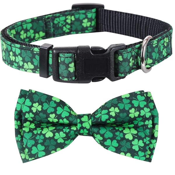 Lamphyface St Patrick's Day Dog Collar with Removable Bow Tie Adjustable for Medium Pets - View 3 of 5